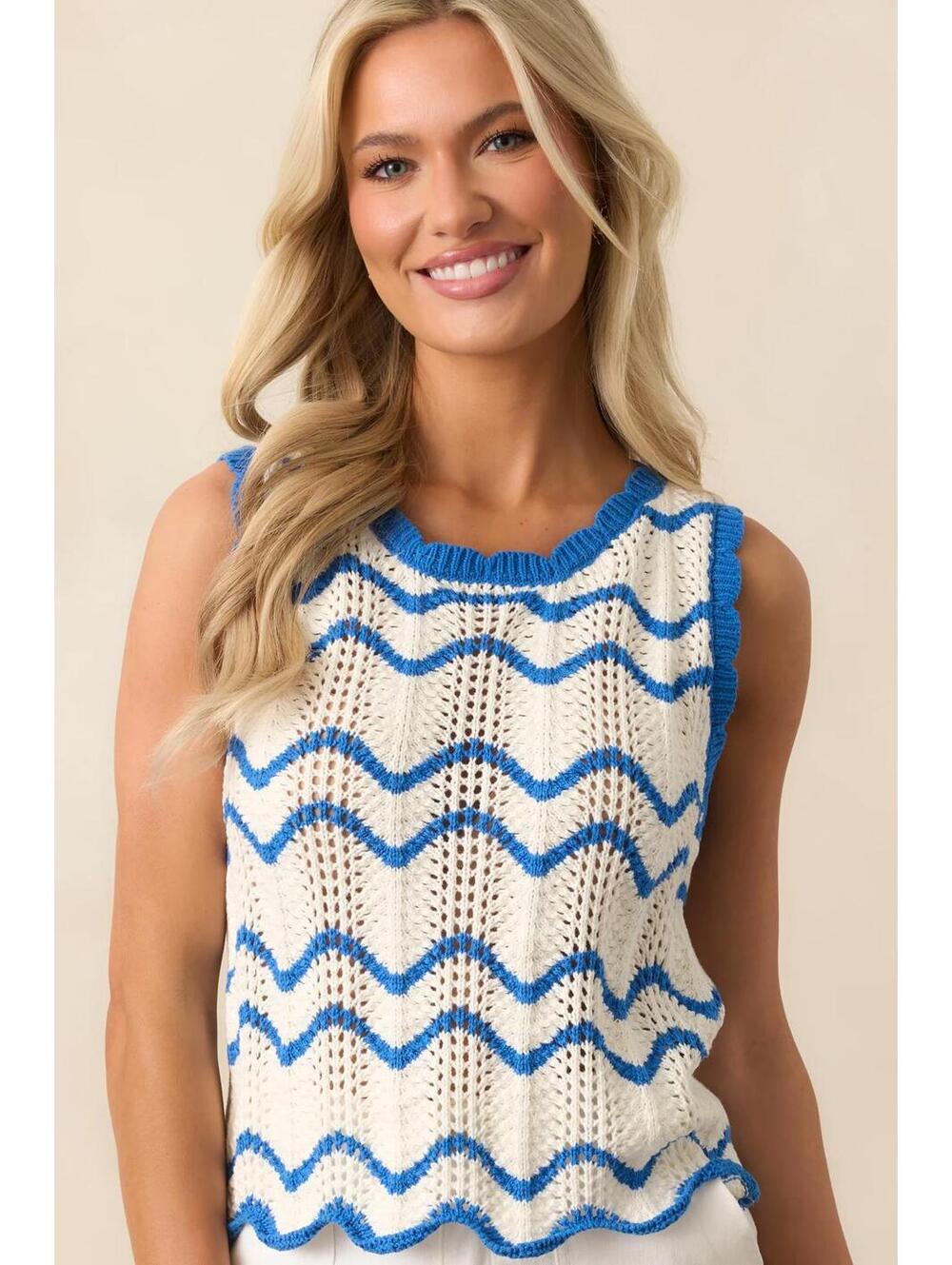 #54 AQUA crochet knit tank scalloped edges Sz. Medium